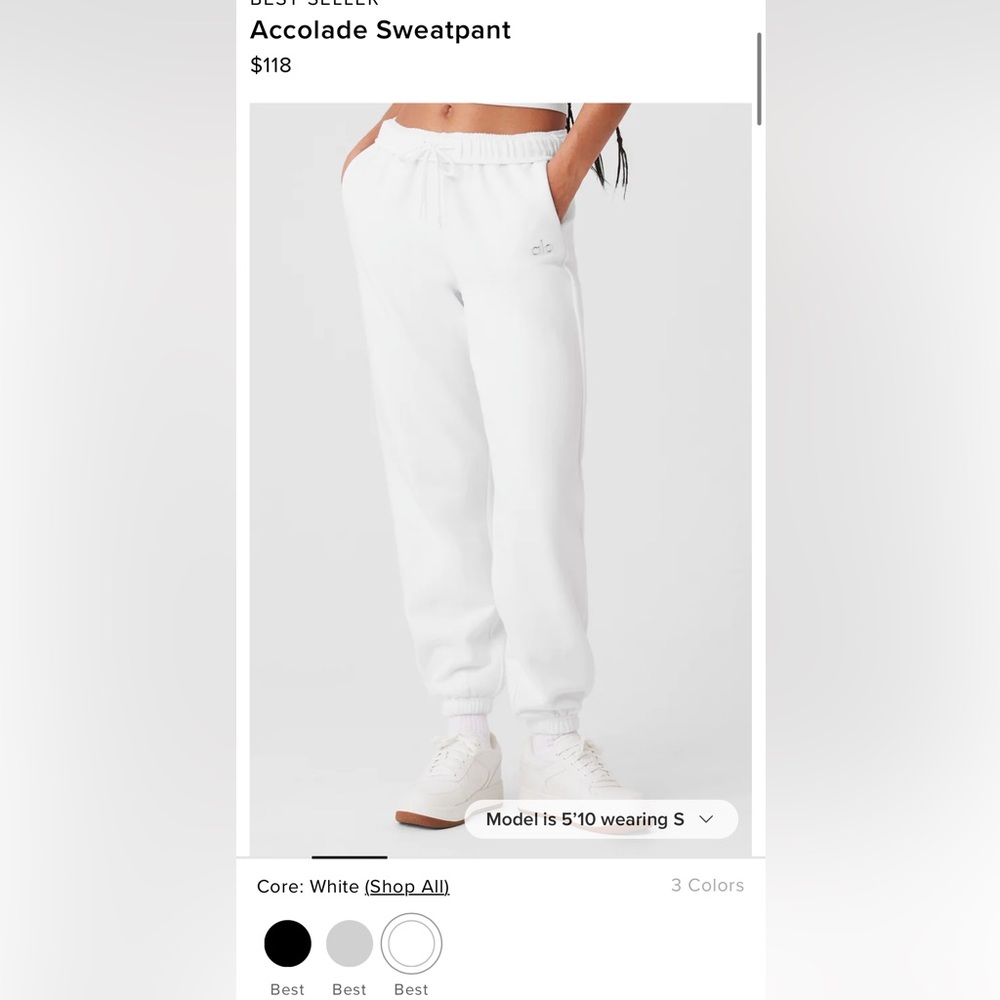 Alo Yoga Accolade Sweatpants SIZE MEDIUM - WHITE